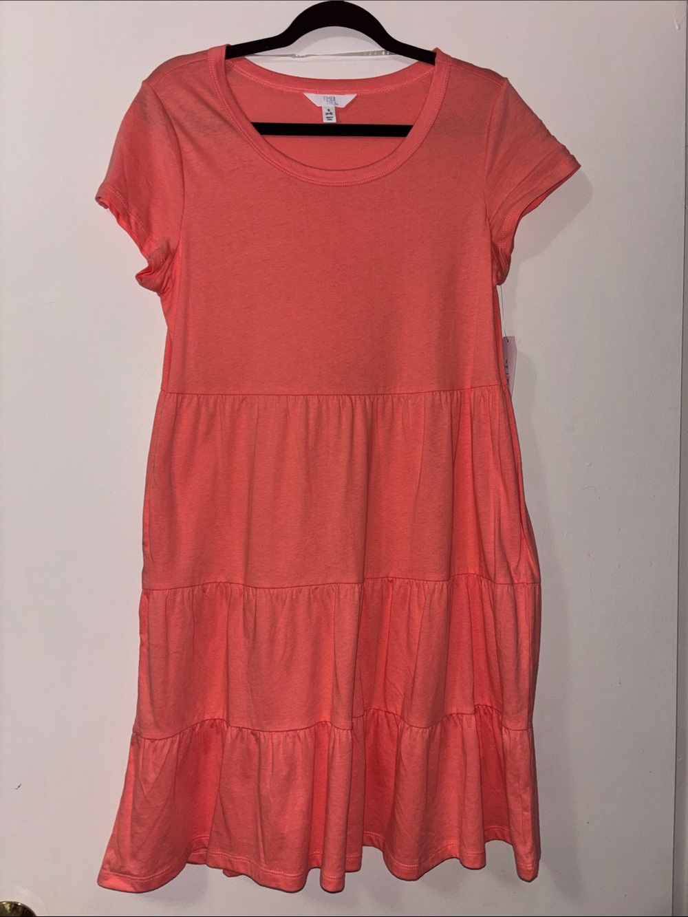 Time and Tru Coral Tiered Short-Sleeve Dress